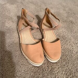 Eileen Fisher Nude Tan Espadrille Ankle-Wrap Flats